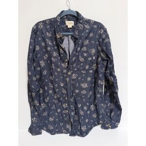 Obey Propaganda Mens Blue Floral Paisley Denim Button Down Shirt Large